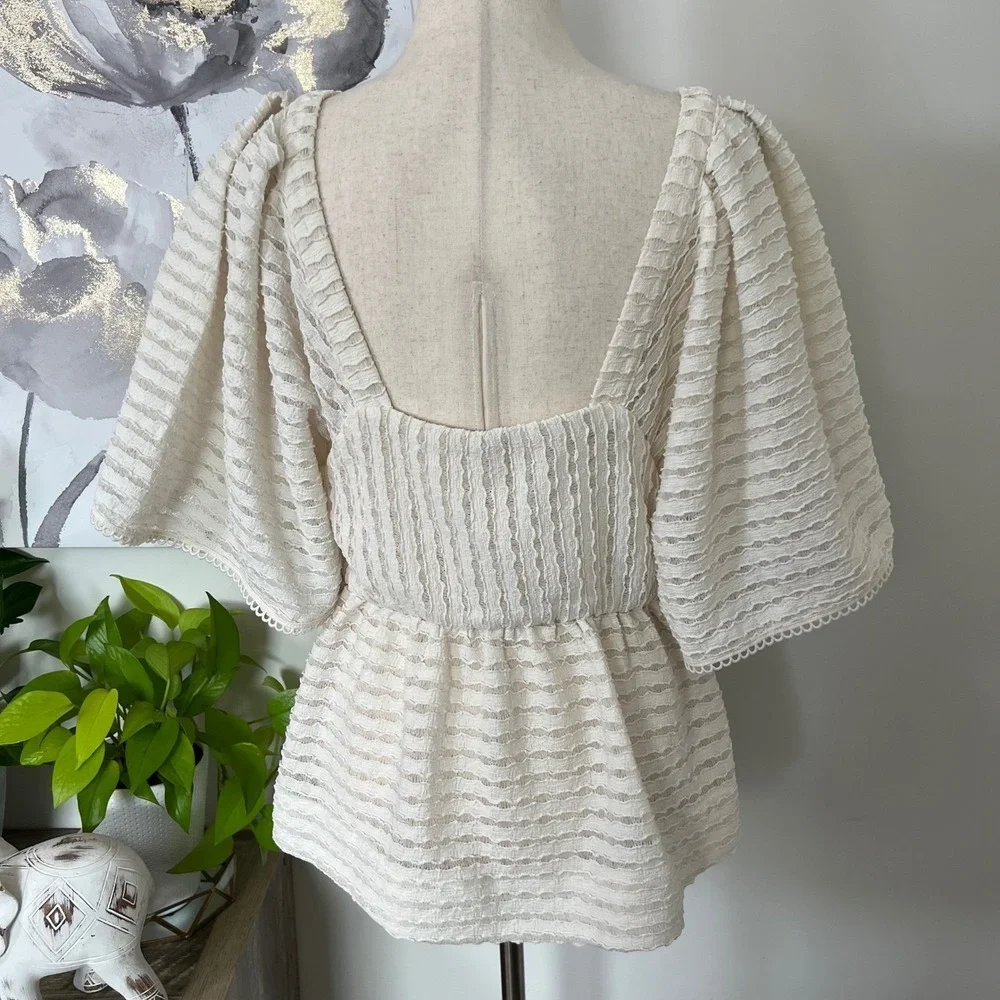 Anthropologie Sarah Hann Crochet Top Cream Peplum Boho Cottagecore Babydoll